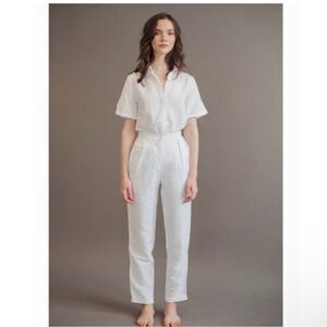 Uncle Studios Women’s White Medium Weight Linen Viscose Blend Pleat Bloomers